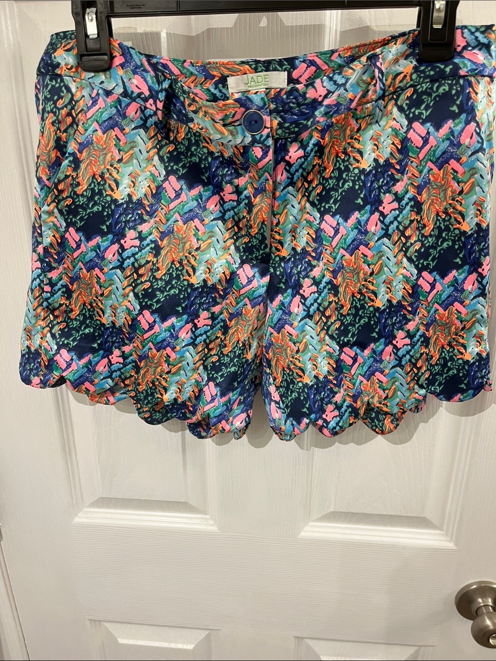 JADE Navy Floral Scalloped Hem Shorts with Multicolor Print